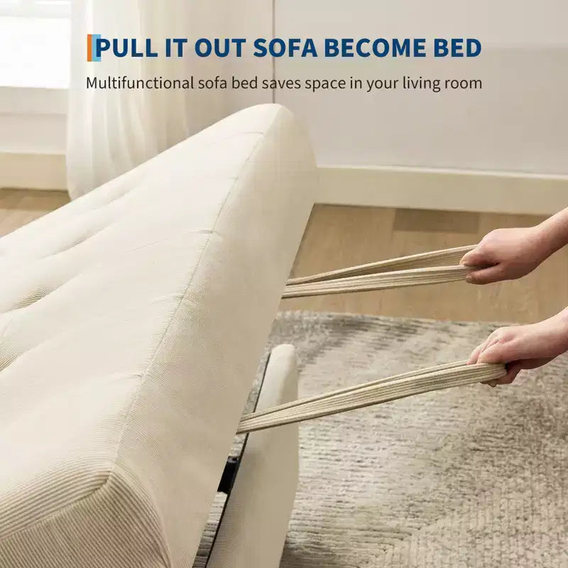 Divano letto convertibile 3-in-1, divano in velluto a coste con letto estraibile, schienale regolabile e porta di ricarica