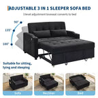 Divano letto convertibile 3-in-1, divano in velluto a coste con letto estraibile, schienale regolabile e porta di ricarica