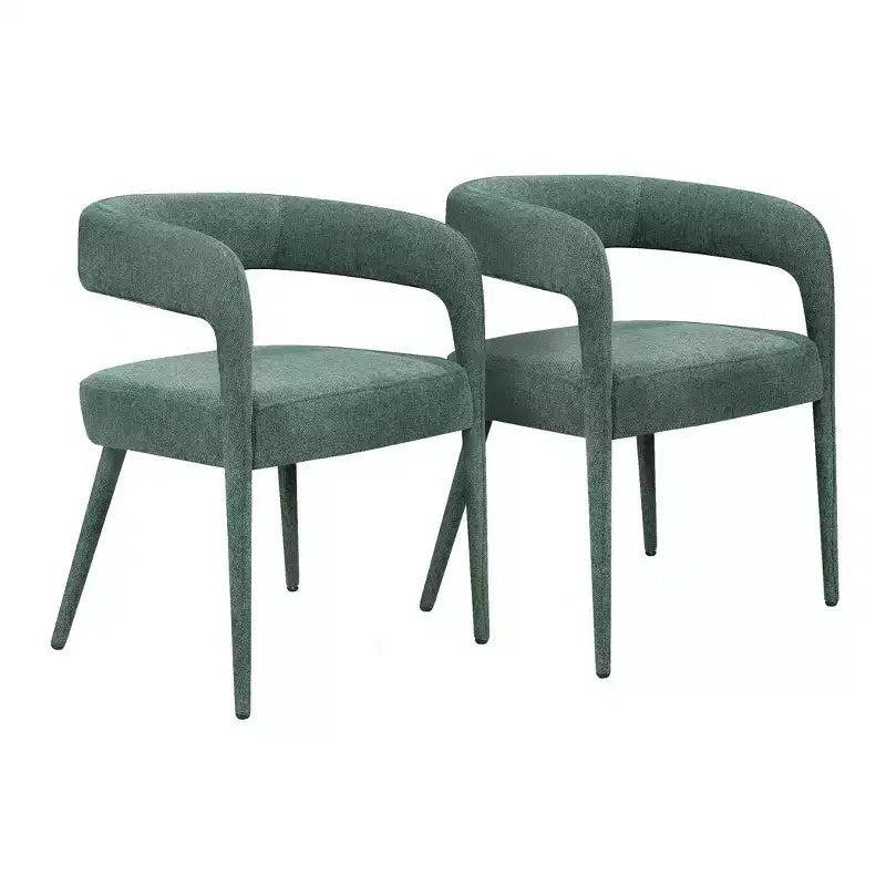 HomeRoots Set of Two Green Upholstered Linen Open Back Dining Side Chairs