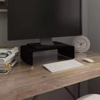 Supporto TV in vetro temperato nero, elegante rialzo per monitor