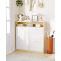 Garvee Narrow Shoe Cabinet with 4 Flip Drawers and Open Shelf, Wooden Freestanding Shoes Organizer with Shelves for Slippers, Sneakers, Heels, Boots