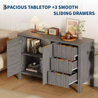 Credenza in legno a 3 cassetti e 2 ante Mobile buffet laterale scanalato moderno per soggiorno cucina