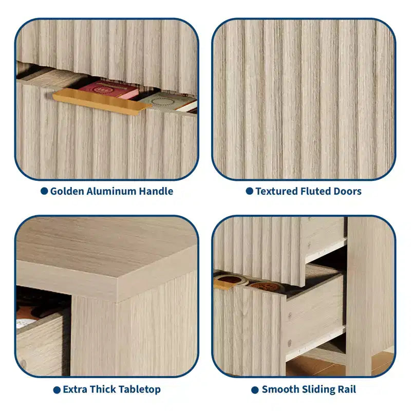 Credenza in legno a 3 cassetti e 2 ante Mobile buffet laterale scanalato moderno per soggiorno cucina