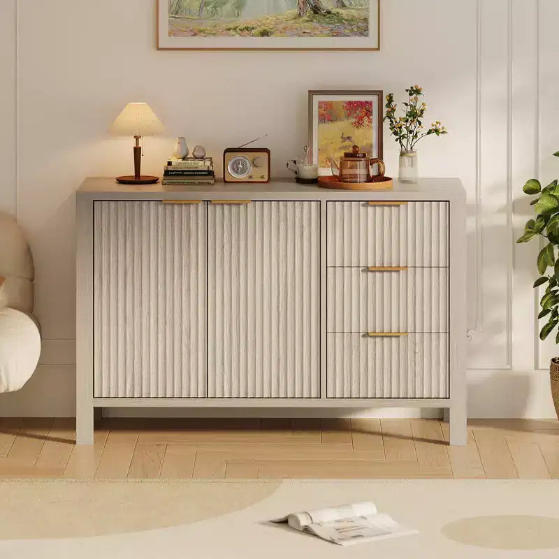 Credenza in legno a 3 cassetti e 2 ante Mobile buffet laterale scanalato moderno per soggiorno cucina