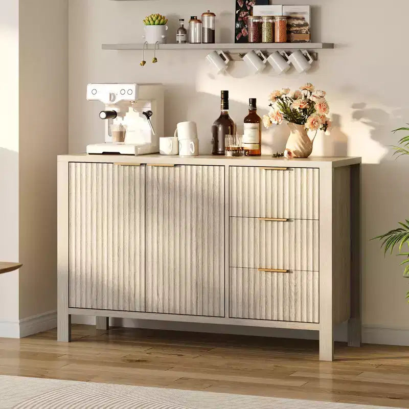 Credenza in legno a 3 cassetti e 2 ante Mobile buffet laterale scanalato moderno per soggiorno cucina