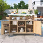 Isola per Cucina da Esterno con Piastra e Griglia in Acciaio, Carrello Bar in Legno Massello con Ruote Bloccabili, Mobile Contenitore da Esterno per Giardino, Barbecue