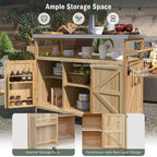 Isola per Cucina da Esterno con Piastra e Griglia in Acciaio, Carrello Bar in Legno Massello con Ruote Bloccabili, Mobile Contenitore da Esterno per Giardino, Barbecue