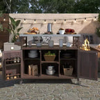 Isola per Cucina da Esterno con Piastra e Griglia in Acciaio, Carrello Bar in Legno Massello con Ruote Bloccabili, Mobile Contenitore da Esterno per Giardino, Barbecue