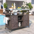 Isola per Cucina da Esterno con Piastra e Griglia in Acciaio, Carrello Bar in Legno Massello con Ruote Bloccabili, Mobile Contenitore da Esterno per Giardino, Barbecue