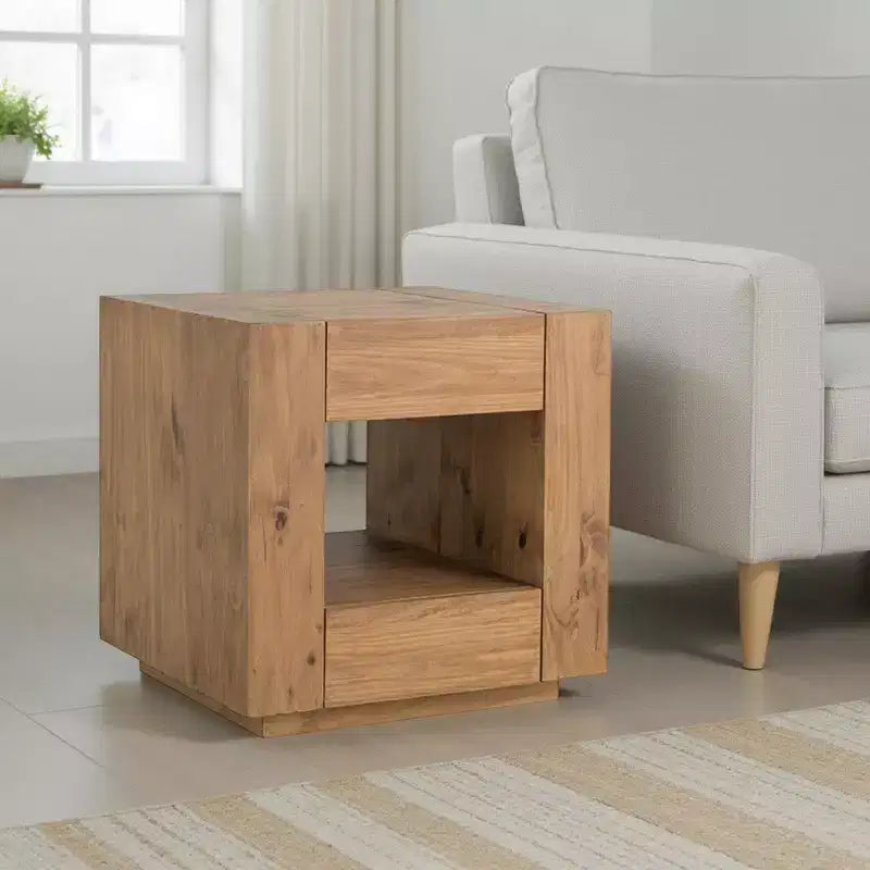 Royal Hampton End Table, 1 Inner Shelf, Drawers, Brown Oak Wood Frame, 24 Inch