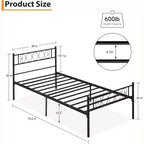 Struttura Letto a Piattaforma Matrimoniale in Metallo con Testiera e Pediera a Cuore, 31 cm di Spazio Contenitore Sotto il Letto, Robusto Supporto a Doghe