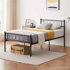 Struttura Letto a Piattaforma Matrimoniale in Metallo con Testiera e Pediera a Cuore, 31 cm di Spazio Contenitore Sotto il Letto, Robusto Supporto a Doghe