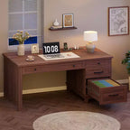 Executive Desk with Drawers, Farmhouse Home Office Desk with Charging Station, 53.54 in Wooden Computer Desk with File Cabinet Storage