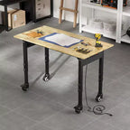 Banco da Lavoro Robusto con Presa Elettrica, Piano in Legno Regolabile in Altezza, Tavolo da Lavoro Mobile per Garage e Officina