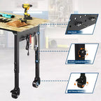 Banco da Lavoro Robusto con Presa Elettrica, Piano in Legno Regolabile in Altezza, Tavolo da Lavoro Mobile per Garage e Officina