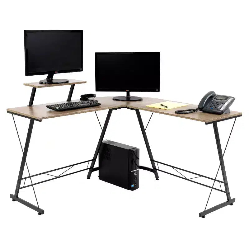 HomeStock 29.25 in.H Brown Color Metal Computer Desks with All Purpose Drawer