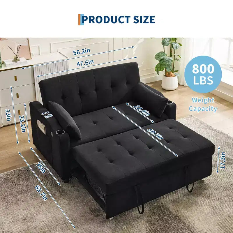 Divano letto convertibile 3-in-1, divanetto in velluto a coste con letto estraibile e schienale regolabile