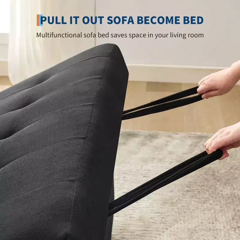 Divano letto convertibile 3-in-1, divanetto in velluto a coste con letto estraibile e schienale regolabile