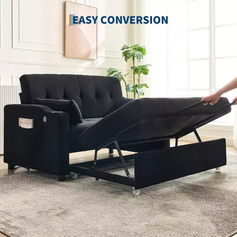Divano letto convertibile 3-in-1, divanetto in velluto a coste con letto estraibile e schienale regolabile