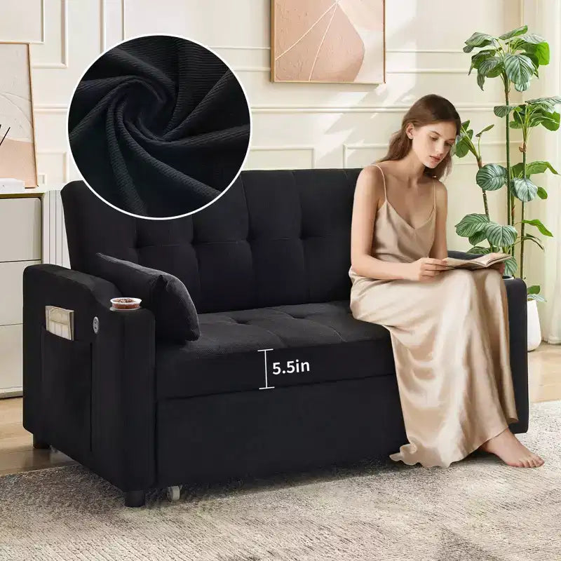 Divano letto convertibile 3-in-1, divanetto in velluto a coste con letto estraibile e schienale regolabile