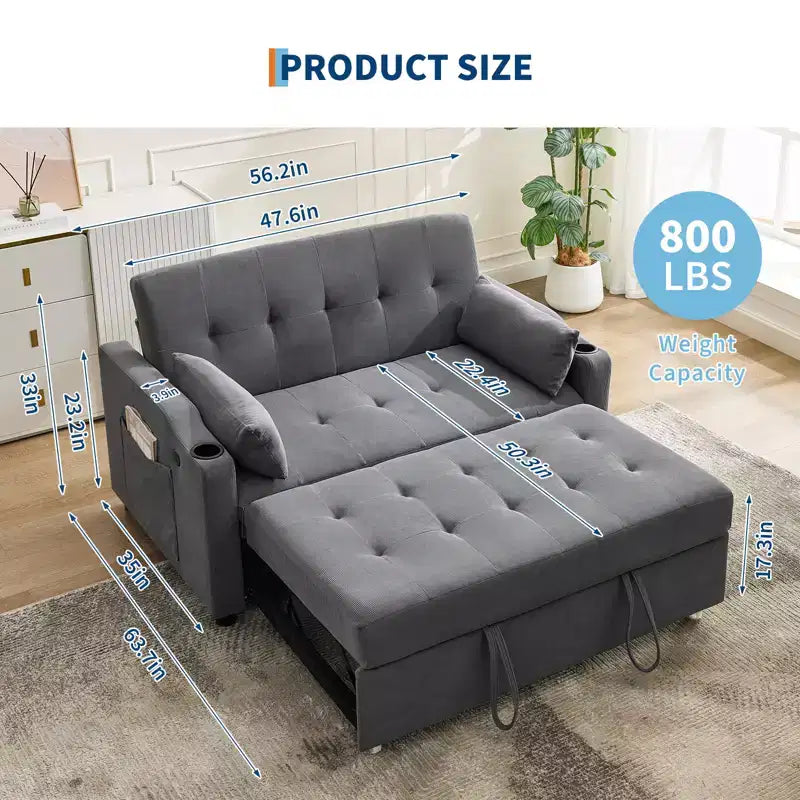 Divano letto convertibile 3-in-1, divanetto in velluto a coste con letto estraibile e schienale regolabile