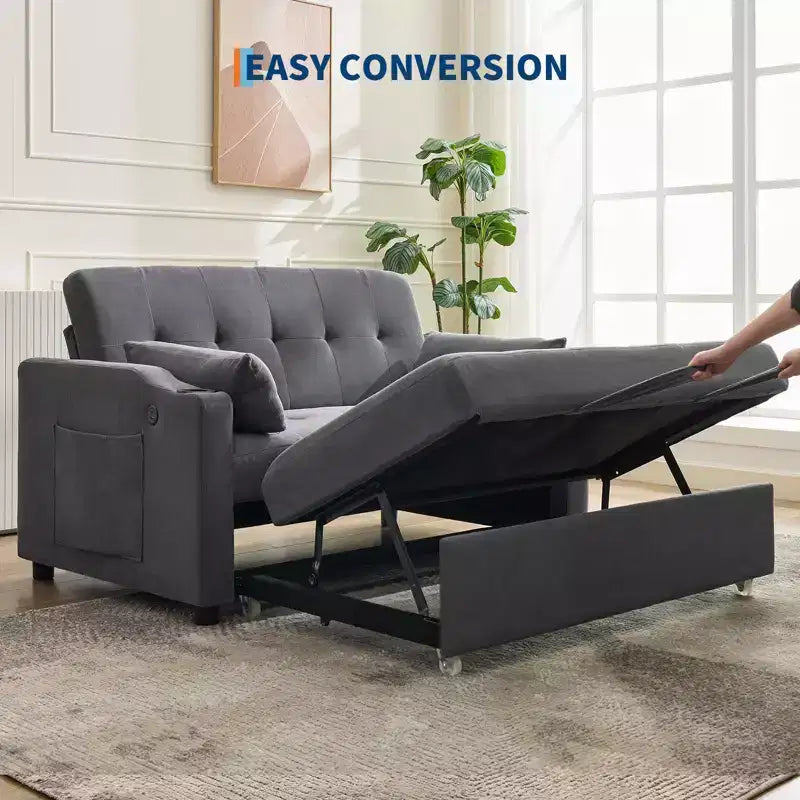 Divano letto convertibile 3-in-1, divanetto in velluto a coste con letto estraibile e schienale regolabile