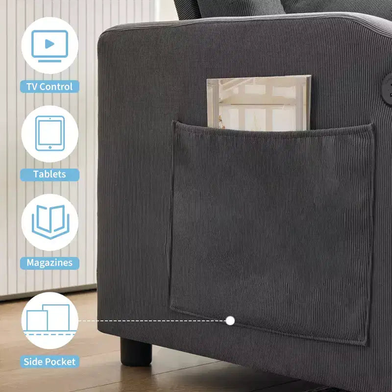 Divano letto convertibile 3-in-1, divanetto in velluto a coste con letto estraibile e schienale regolabile