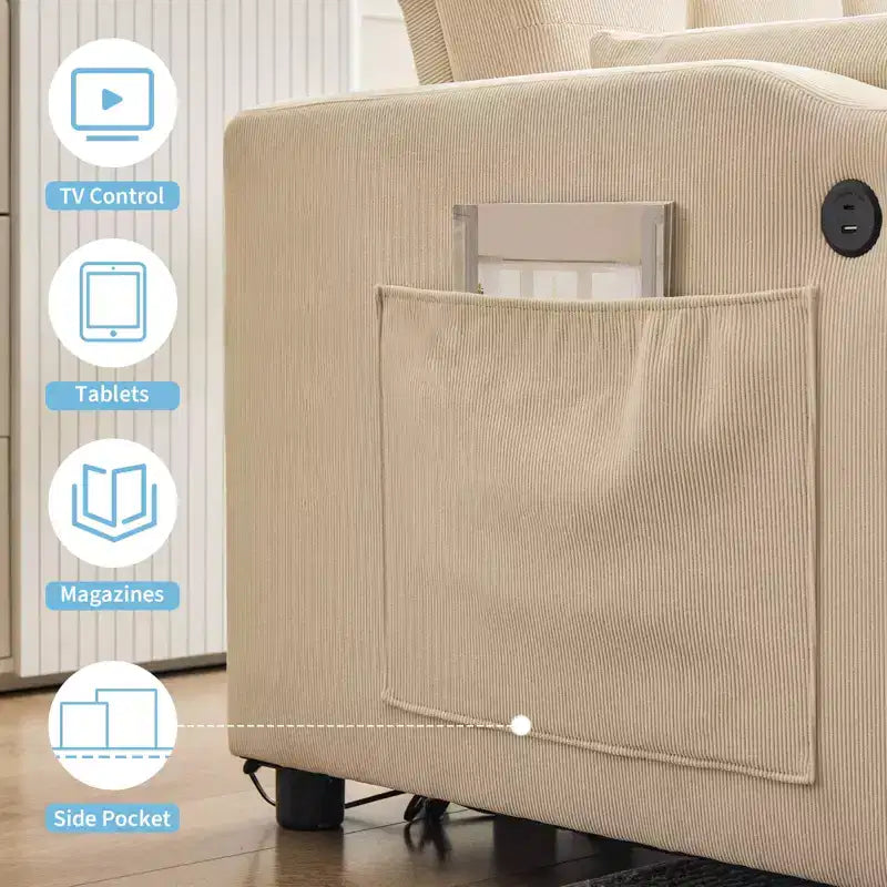 Divano letto convertibile 3-in-1, divanetto in velluto a coste con letto estraibile e schienale regolabile
