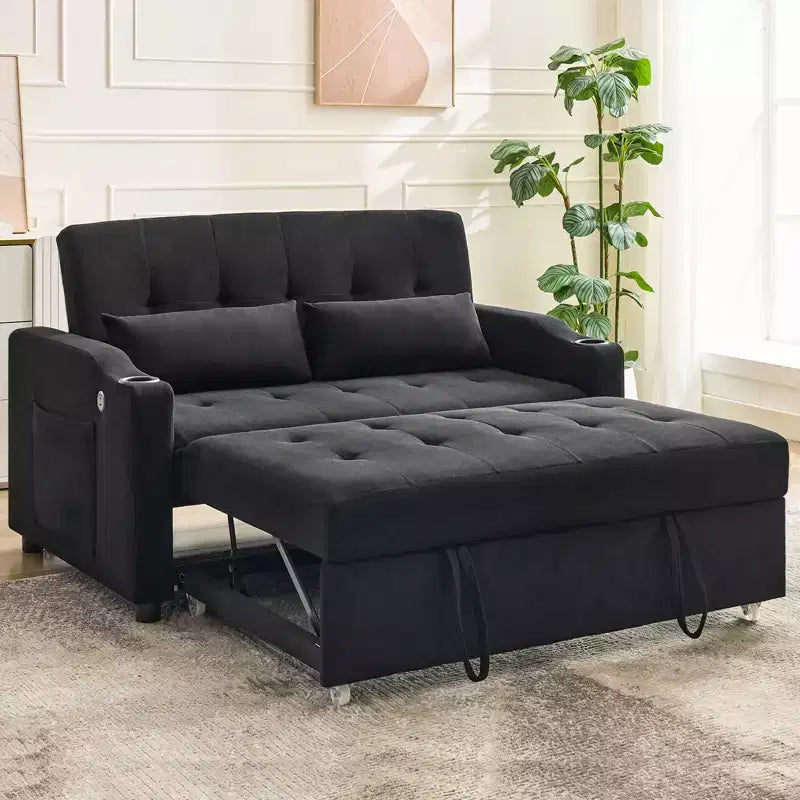Divano letto convertibile 3-in-1, divanetto in velluto a coste con letto estraibile e schienale regolabile