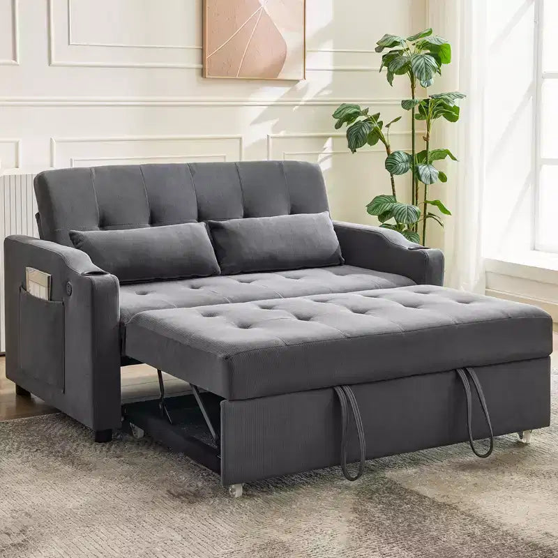 Divano letto convertibile 3-in-1, divanetto in velluto a coste con letto estraibile e schienale regolabile