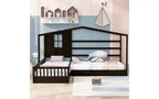Letto a castello a L in legno a forma di casetta per 2 bambini, letto angolare con recinzione e rete a doghe, dimensioni singole