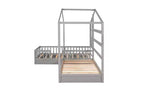 Letto a castello a L in legno a forma di casetta per 2 bambini, letto angolare con recinzione e rete a doghe, dimensioni singole