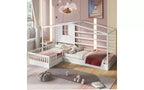 Letto a castello a L in legno a forma di casetta per 2 bambini, letto angolare con recinzione e rete a doghe, dimensioni singole