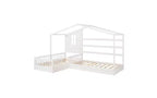 Letto a castello a L in legno a forma di casetta per 2 bambini, letto angolare con recinzione e rete a doghe, dimensioni singole