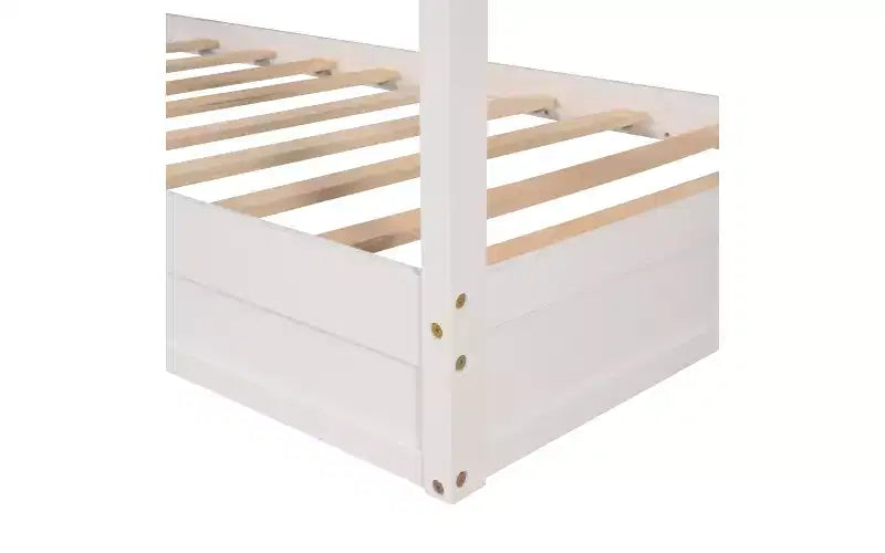 Letto a castello a L in legno a forma di casetta per 2 bambini, letto angolare con recinzione e rete a doghe, dimensioni singole