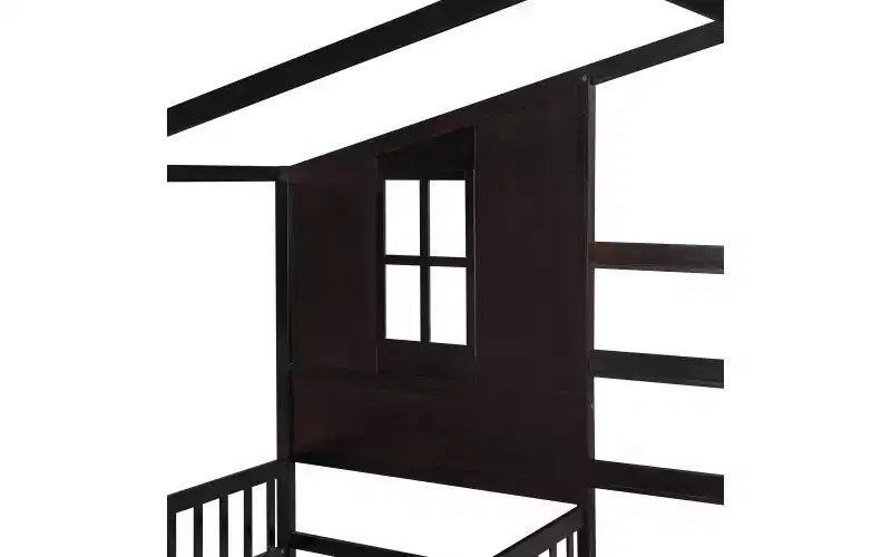 Letto a castello a L in legno a forma di casetta per 2 bambini, letto angolare con recinzione e rete a doghe, dimensioni singole