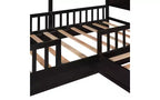 Letto a castello a L in legno a forma di casetta per 2 bambini, letto angolare con recinzione e rete a doghe, dimensioni singole