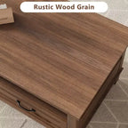 Tavolino da caffè stile rustico con cassetti e ripiani aperti, 120 cm