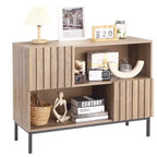 Credenza semichiusa, mobile buffet con motivo a onde da 39,4" con gambe in metallo, tavolo console marrone rovere e nero