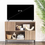 Credenza semichiusa, mobile buffet con motivo a onde da 39,4" con gambe in metallo, tavolo console marrone rovere e nero