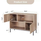 Credenza semichiusa, mobile buffet con motivo a onde da 39,4" con gambe in metallo, tavolo console marrone rovere e nero