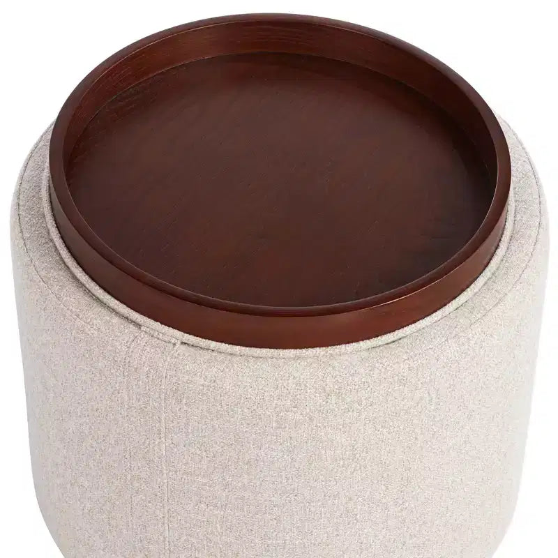 Pouf contenitore rotondo da 45,72 cm H con coperchio/vassoio reversibile, in poliestere intessuto color zenzero