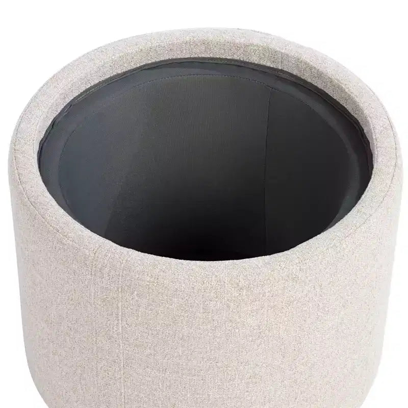 Pouf contenitore rotondo da 45,72 cm H con coperchio/vassoio reversibile, in poliestere intessuto color zenzero