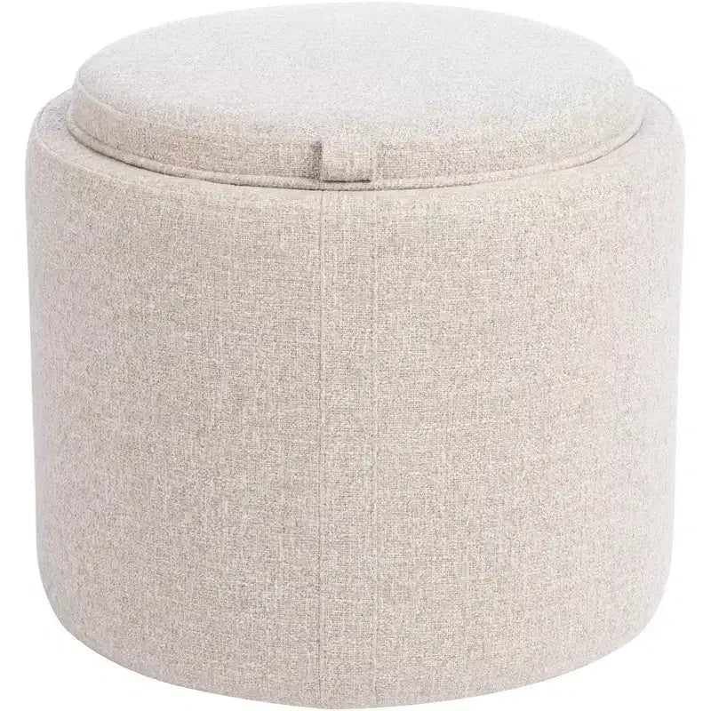 Pouf contenitore rotondo da 45,72 cm H con coperchio/vassoio reversibile, in poliestere intessuto color zenzero