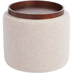 Pouf contenitore rotondo da 45,72 cm H con coperchio/vassoio reversibile, in poliestere intessuto color zenzero