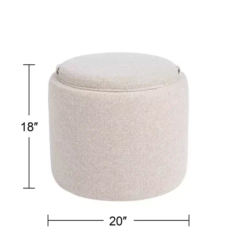 Pouf contenitore rotondo da 45,72 cm H con coperchio/vassoio reversibile, in poliestere intessuto color zenzero