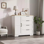 Wooden wardrobe with 4 drawers and doors, bedroom closet, clothing storage, includes hanging rod, suitable for bedrooms