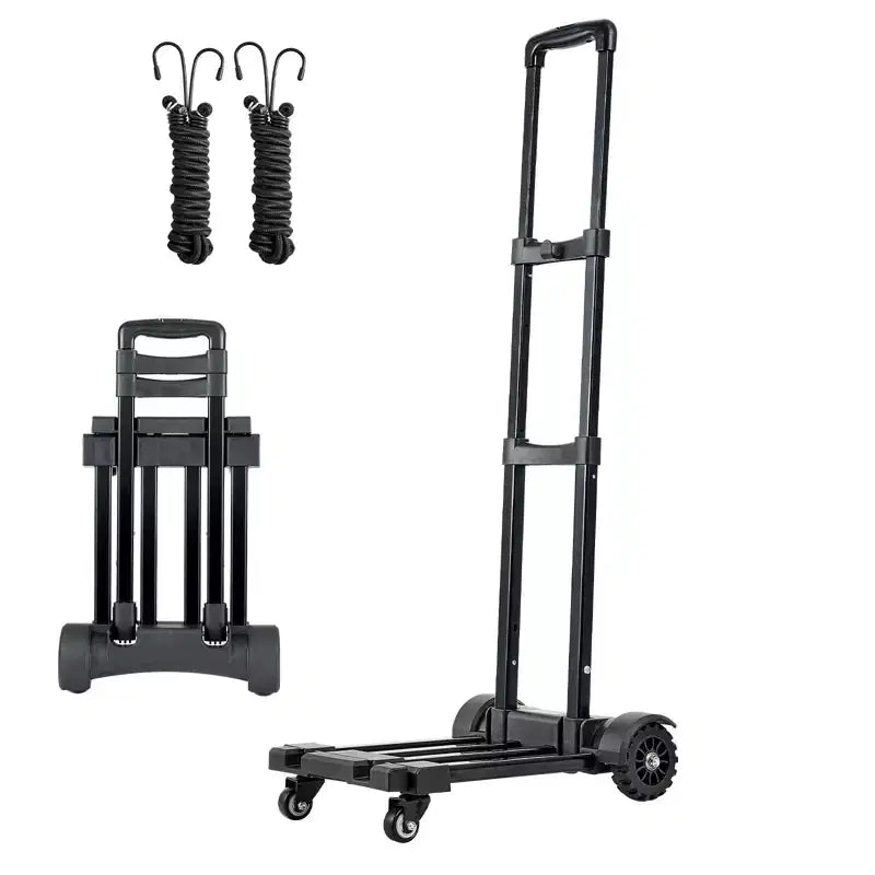 VEVOR Folding Hand Truck, 290 lbs Load Capacity, Collapsible Luggage Cart with 4 Wheels, 2 Elastic Ropes & Expandable Base, Black