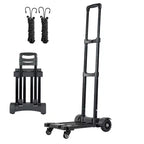 VEVOR Folding Hand Truck, 290 lbs Load Capacity, Collapsible Luggage Cart with 4 Wheels, 2 Elastic Ropes & Expandable Base, Black