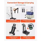 Carrello Pieghevole, Capacità di Carico 131 kg, Carrello Portabagagli Pieghevole con 4 Ruote, 2 Corde Elastiche e Base Espandibile, Nero